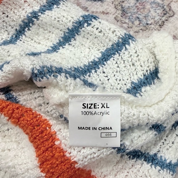 Striped Crew Neck Sweater in White, Blue, and Orange - Picture 5 of 5